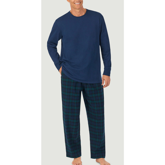 NWT Lanz of Salzburg Men's Black Watch Plaid Knit & Flannel PJ Set - size XL - Picture 1 of 6